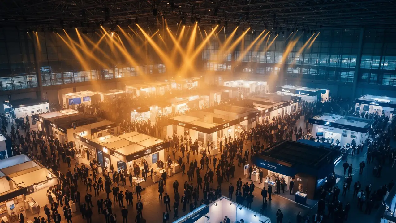 Trade show exhibition hall with exhibitor booths
